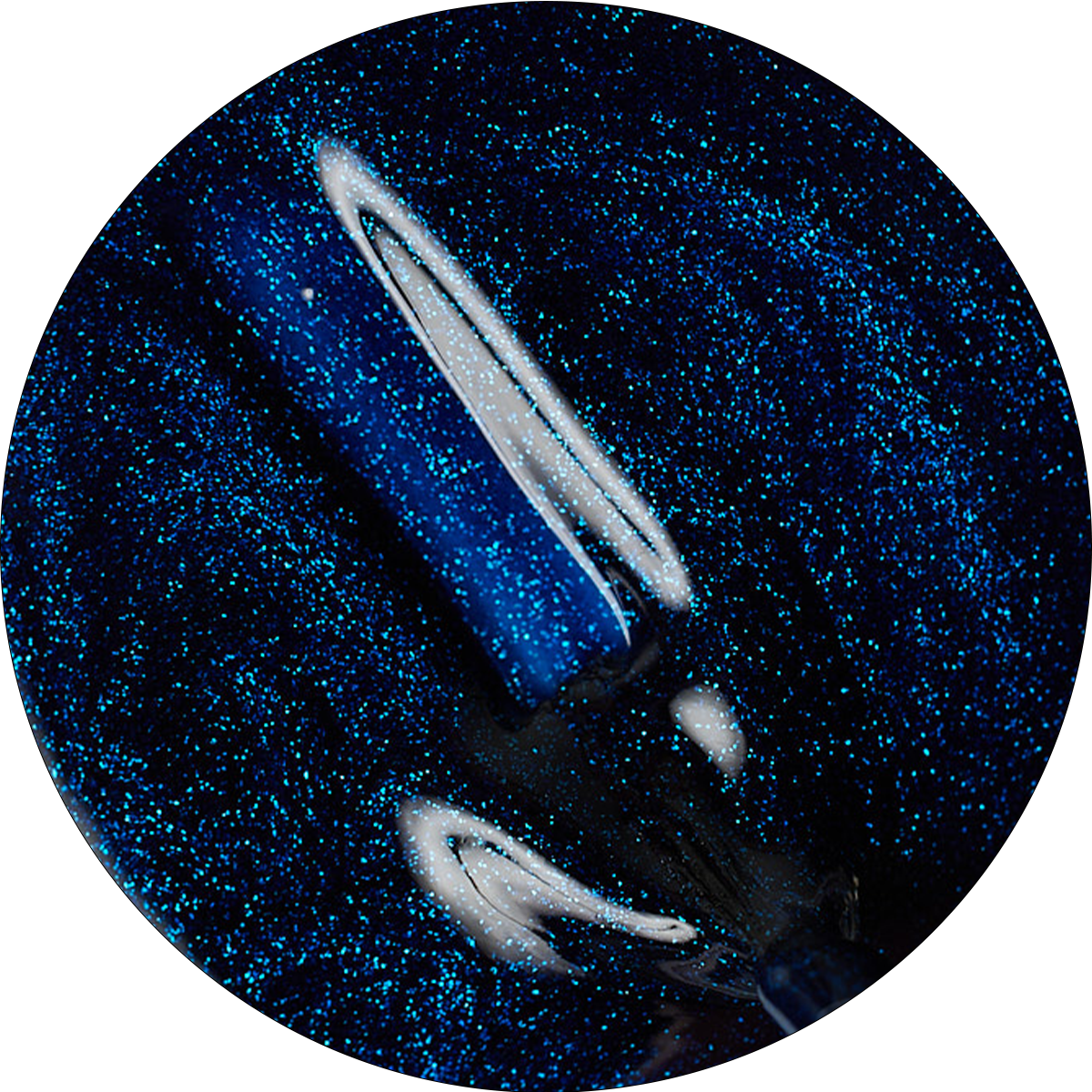closeup paint swatch of navy blue shimmer nail polish