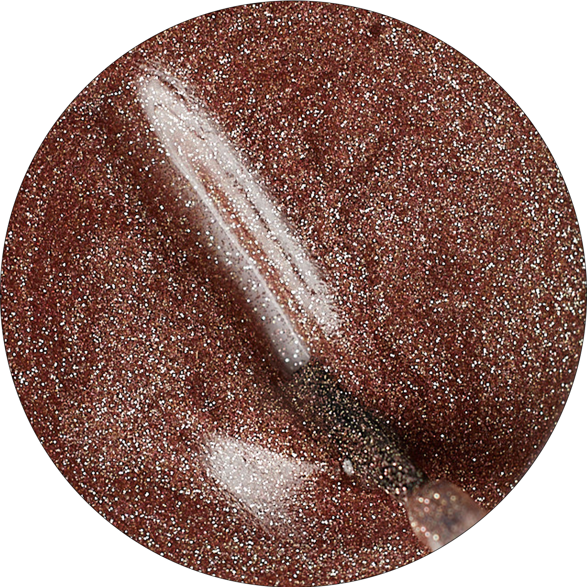 closeup paint swatch of gold and brown glitter nail polish