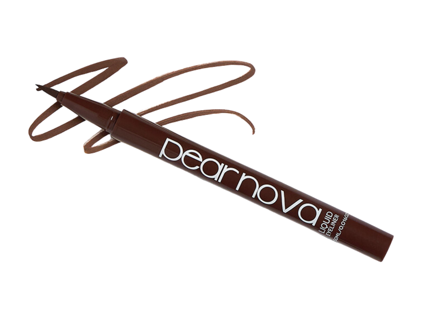 Brown eyeliner pen with 'pearnova' branding on a white background