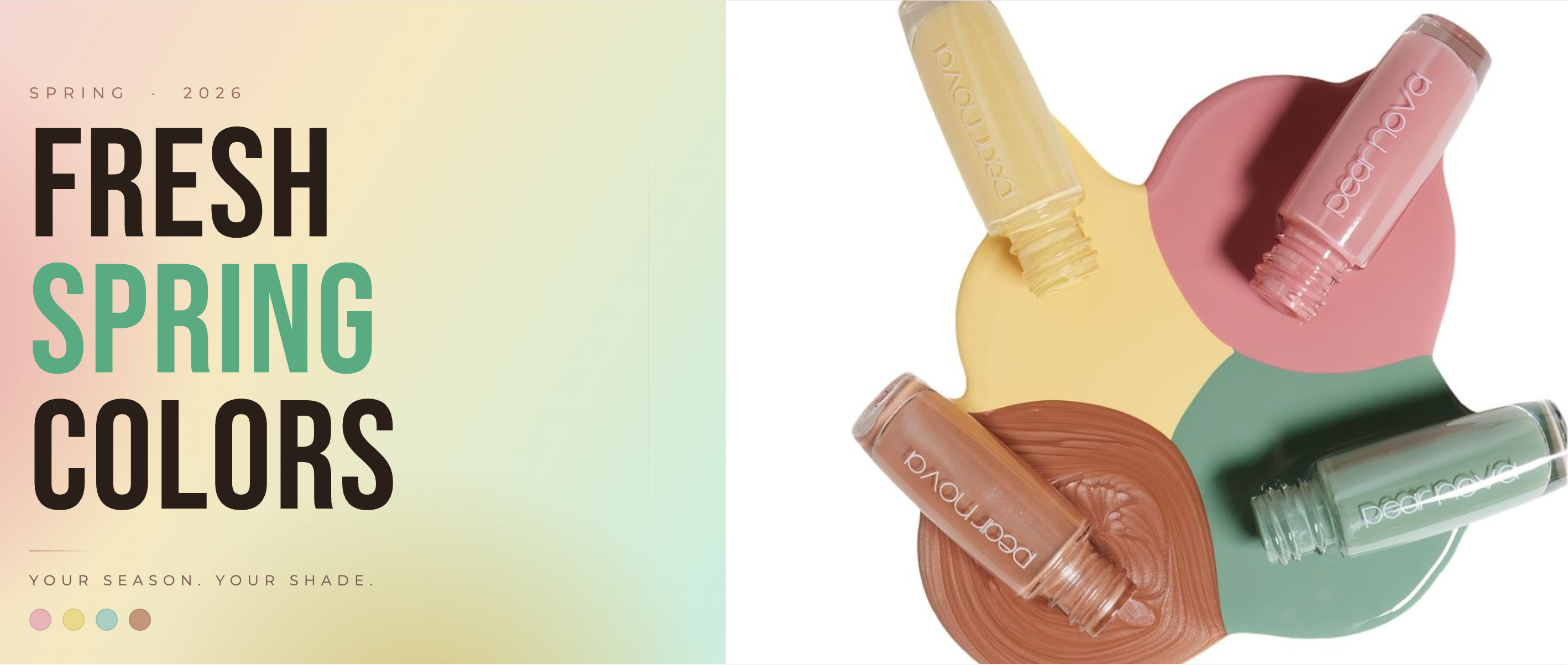 Makeup products with 'Fresh Spring Colors' text on a gradient background