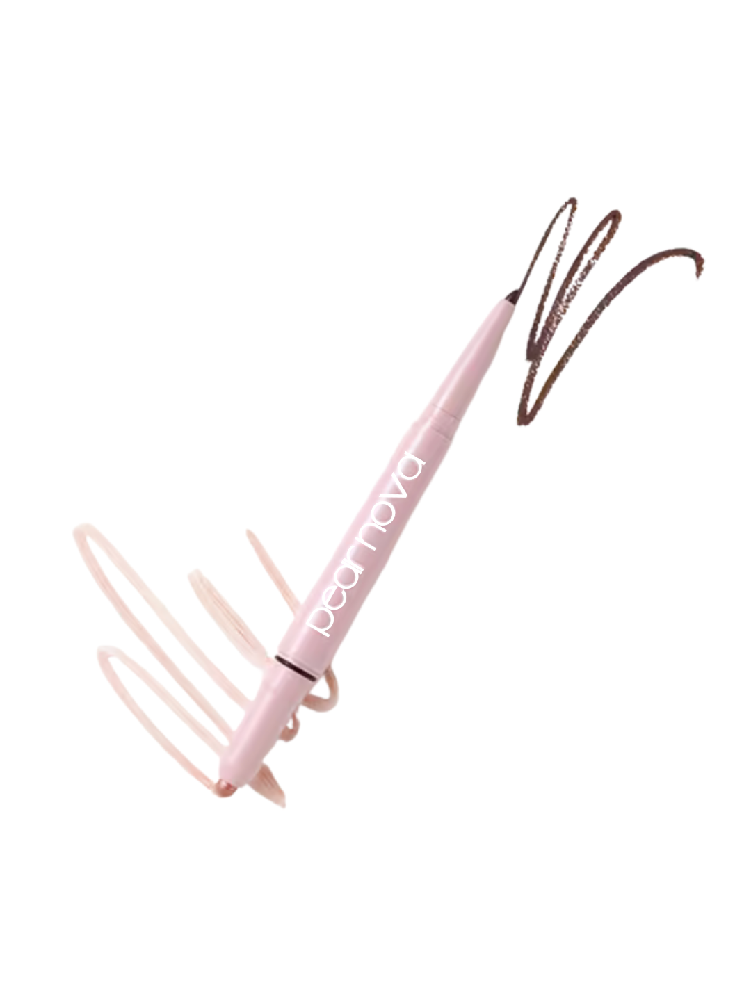 Pink eyeshadow and eyeliner pen on white background