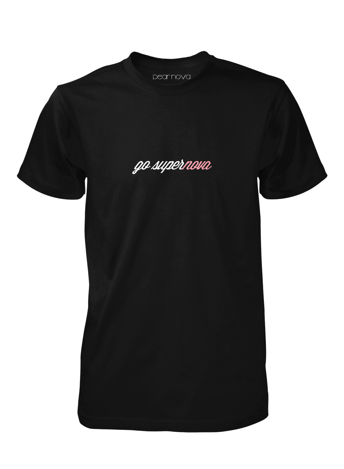 front of black Go Supernova t-shirt