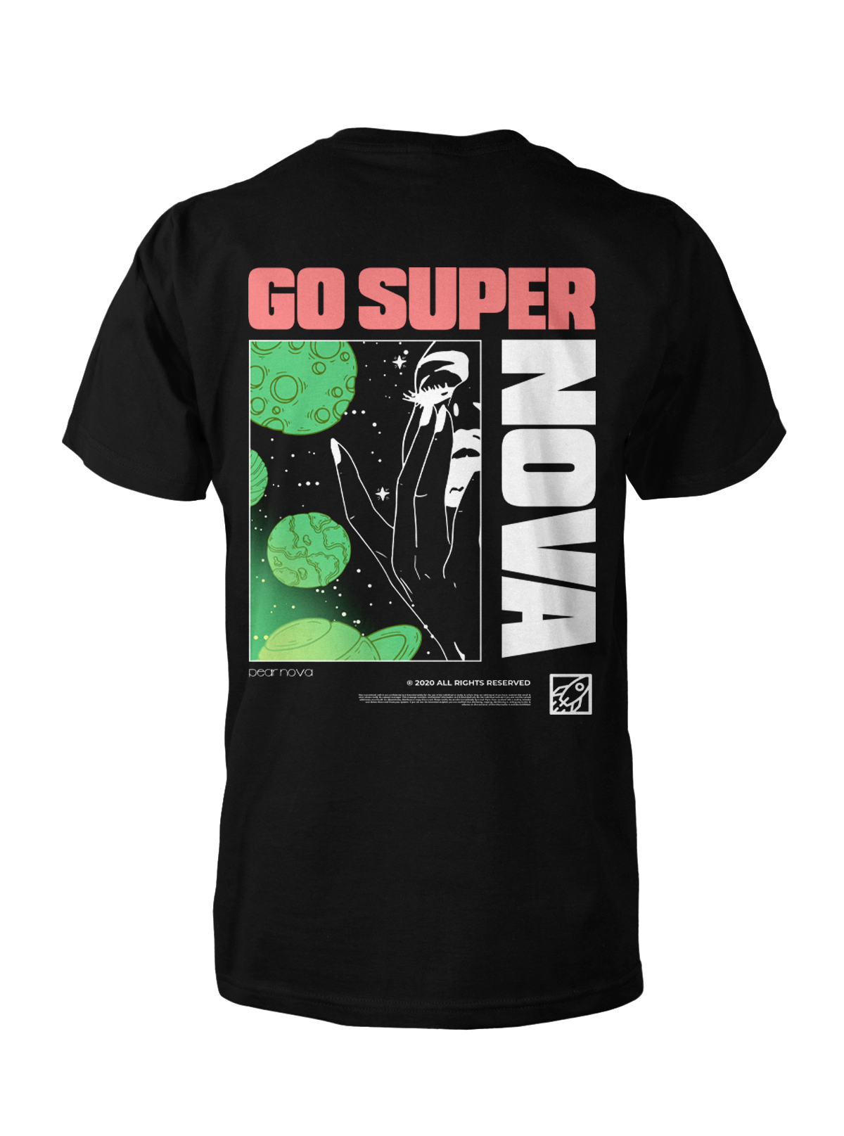 Back of black sky aint the limit tee with "go super nova"